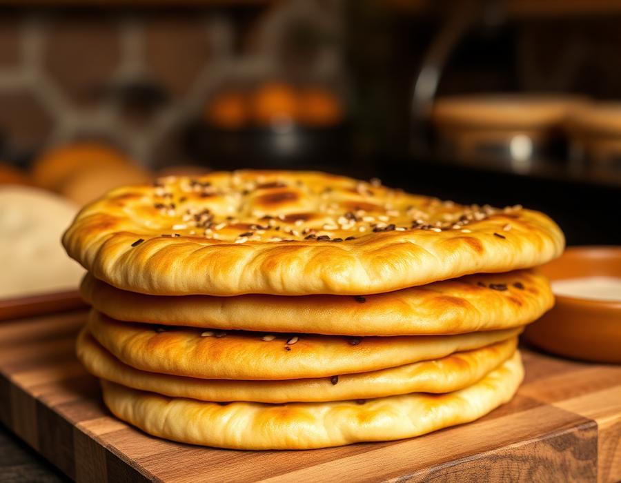 Stack of fresh Afghan tandoori naan